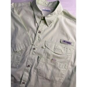 Columbia PFG Bahama II Fishing Shirt Mens Large Mint Green Short Sleeve FM7130